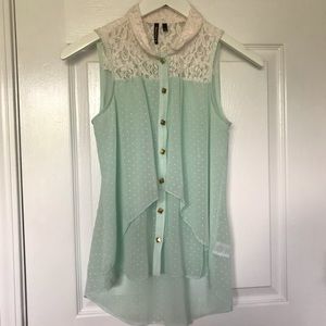 polka dot and lace tank top